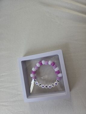 Handmade WYHTC (Why You Have To Call) Beaded Bracelet in White & Lavender